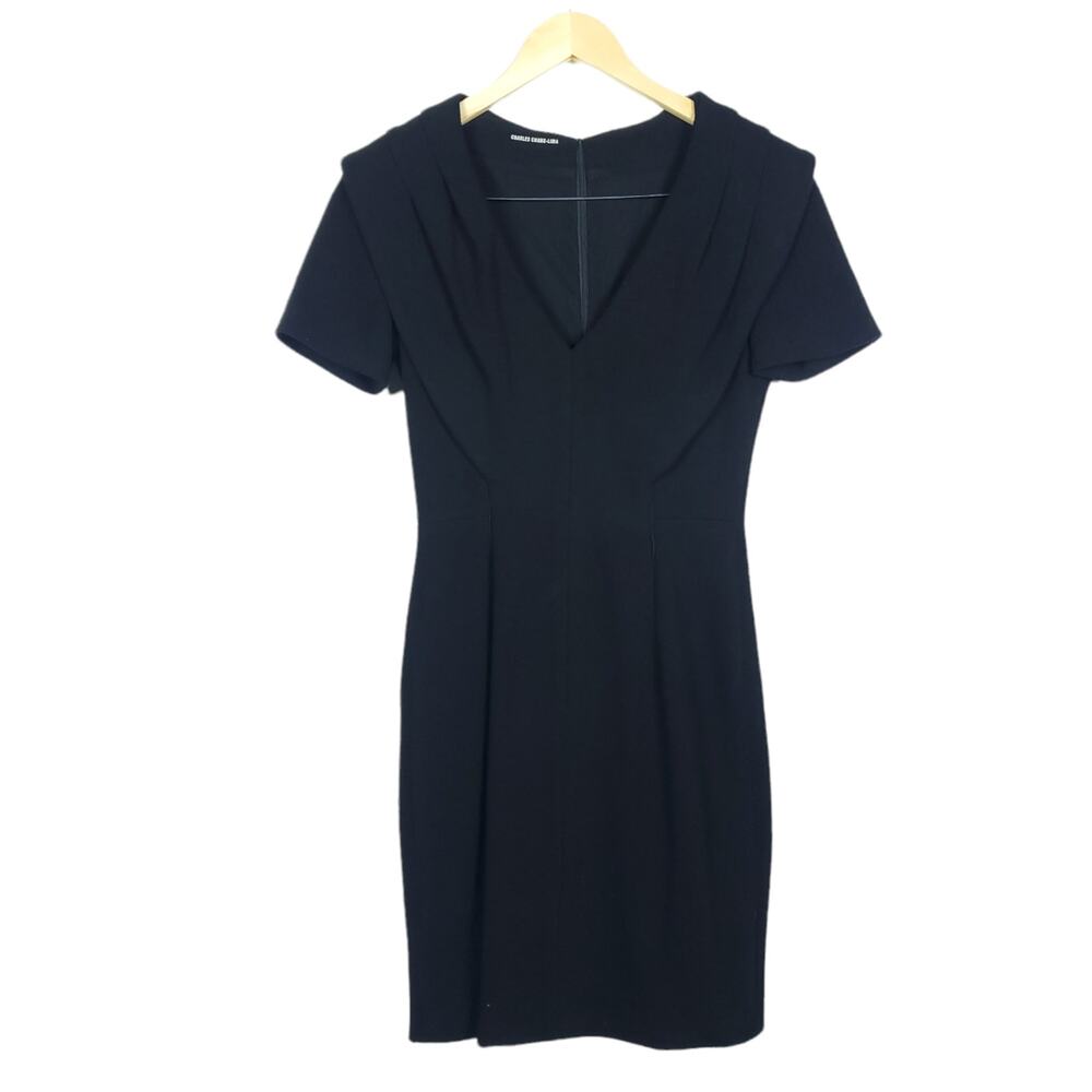 Charles Chang Lima Black Dress 2 Short Sleeve V-Neck Cocktail Chic Old Hollywood